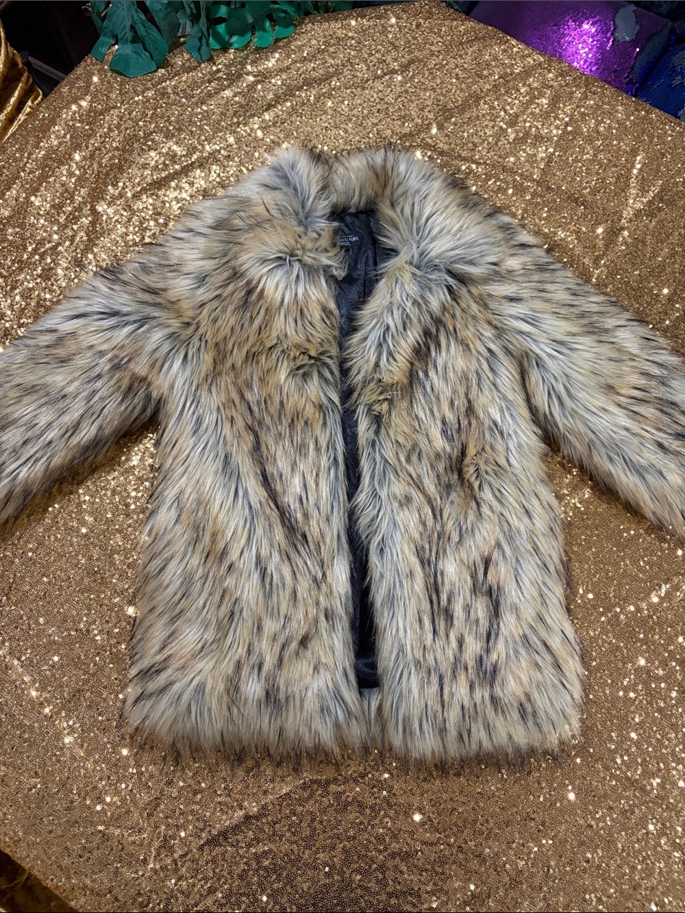 Women's Faux Fur Coat in Mixed Brown and Cream